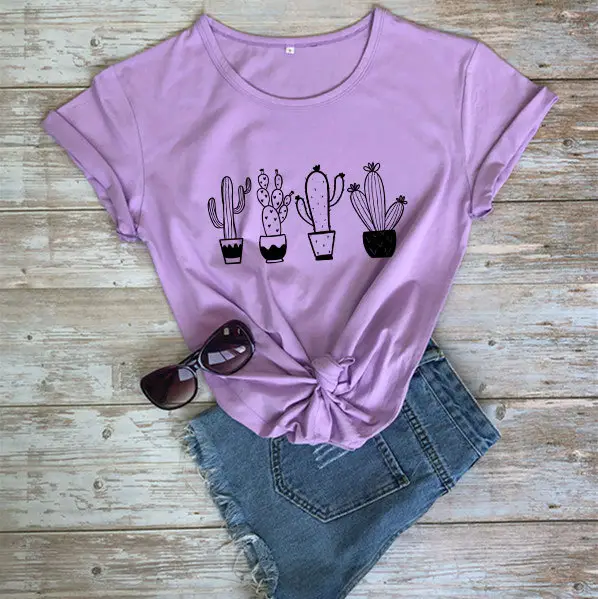 White T-Shirt with Flower Cactus Print - Image 13