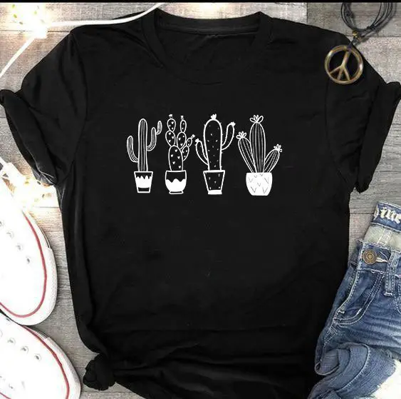 White T-Shirt with Flower Cactus Print - Image 2