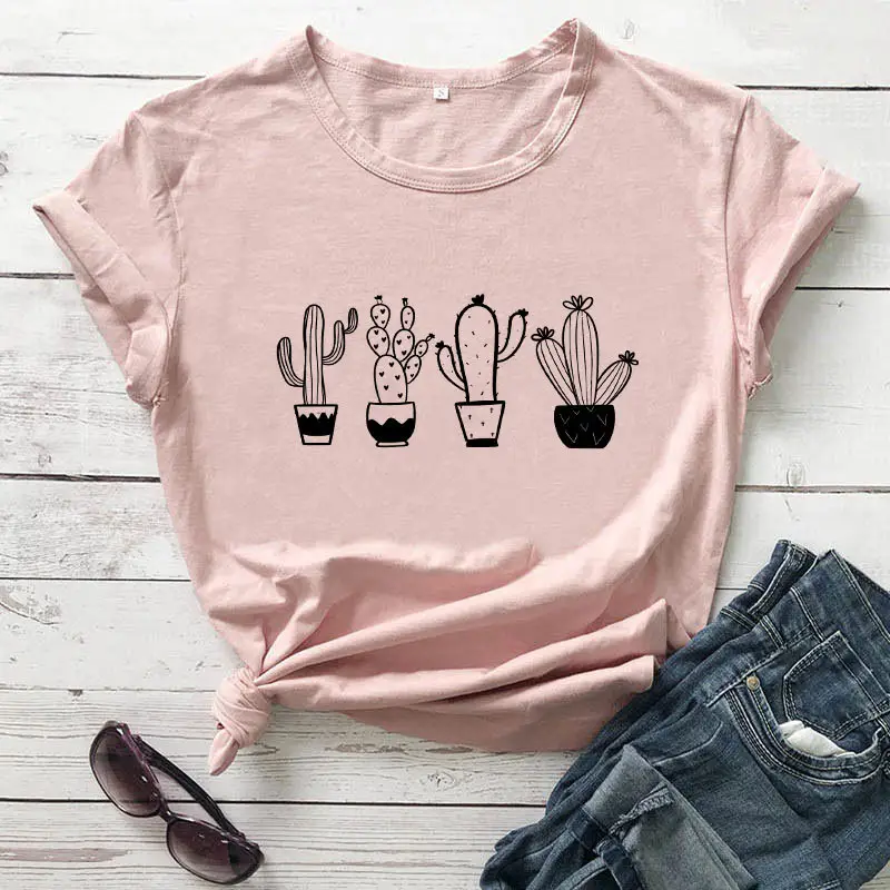White T-Shirt with Flower Cactus Print - Image 6