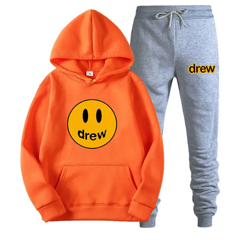 Justin Bieber Smiley Hoodie & Pants Set Purple Grey