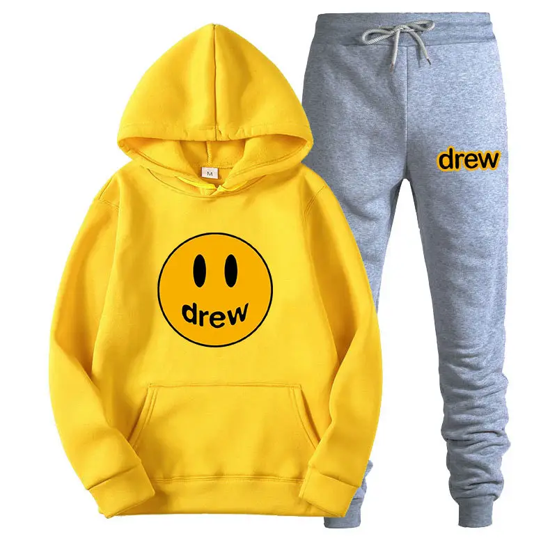 Justin Bieber Smiley Hoodie & Pants Set Purple Grey