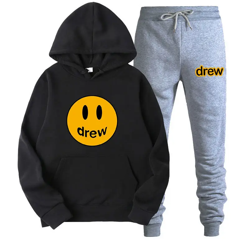 Justin Bieber Smiley Hoodie & Pants Set Purple Grey