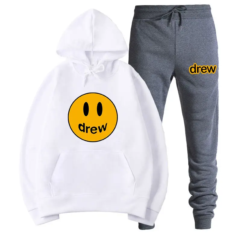 Justin Bieber Smiley Hoodie & Pants Set Purple Grey