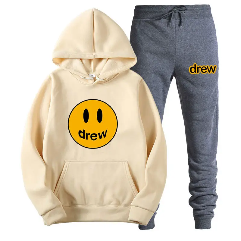 Justin Bieber Smiley Hoodie & Pants Set Purple Grey