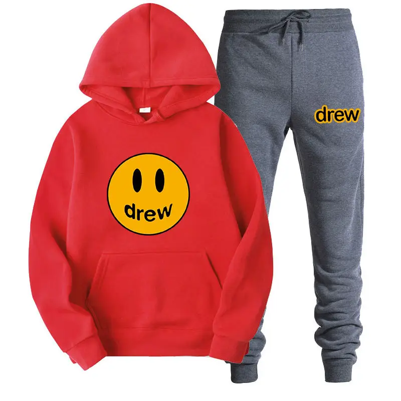 Justin Bieber Smiley Hoodie & Pants Set Purple Grey
