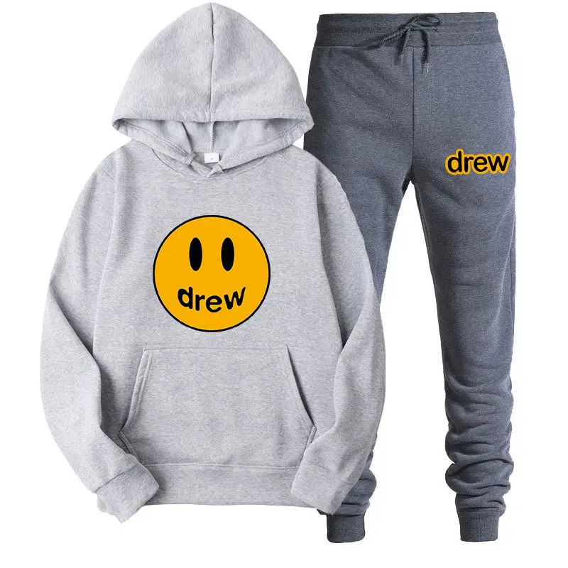 Justin Bieber Smiley Hoodie & Pants Set Purple Grey
