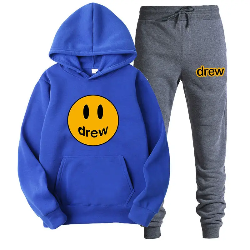 Justin Bieber Smiley Hoodie & Pants Set Purple Grey