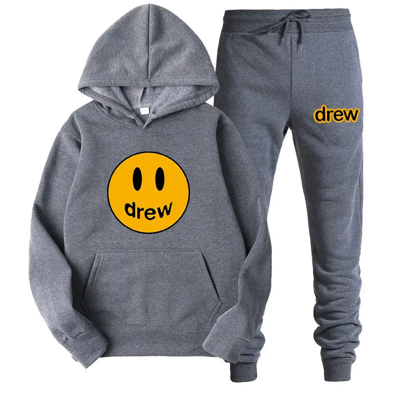 Justin Bieber Smiley Hoodie & Pants Set Purple Grey