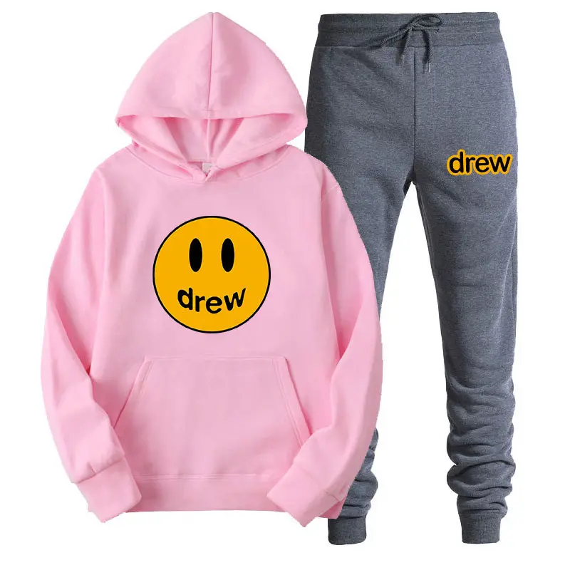 Justin Bieber Smiley Hoodie & Pants Set Purple Grey