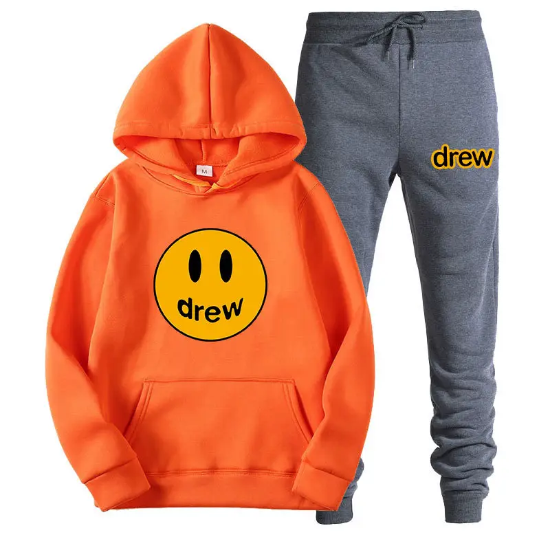 Justin Bieber Smiley Hoodie & Pants Set Purple Grey