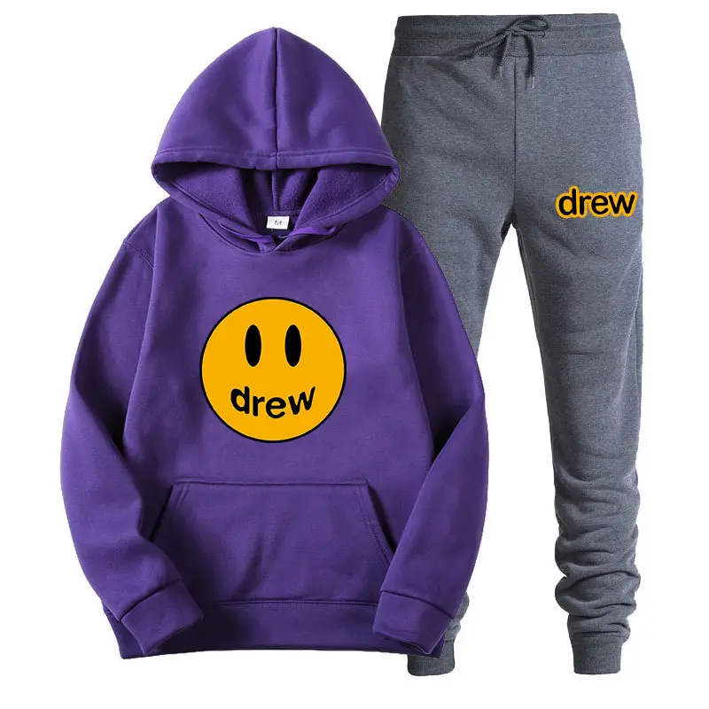 Justin Bieber Smiley Hoodie & Pants Set Purple Grey