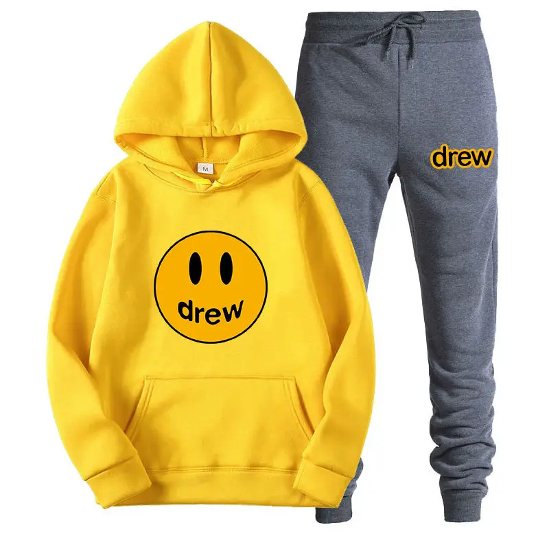 Justin Bieber Smiley Hoodie & Pants Set Purple Grey