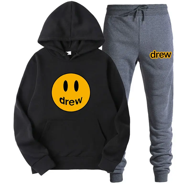 Justin Bieber Smiley Hoodie & Pants Set Purple Grey