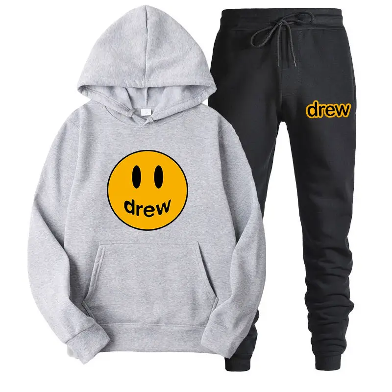 Justin Bieber Smiley Hoodie & Pants Set Purple Grey