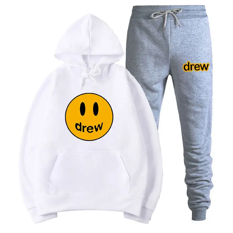Justin Bieber Smiley Hoodie & Pants Set Purple Grey