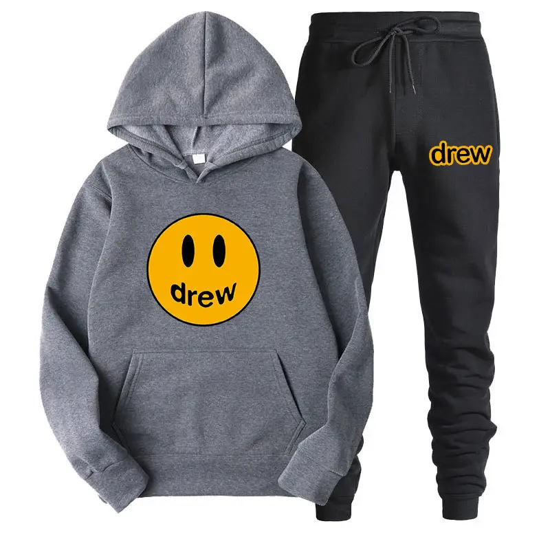 Justin Bieber Smiley Hoodie & Pants Set Purple Grey