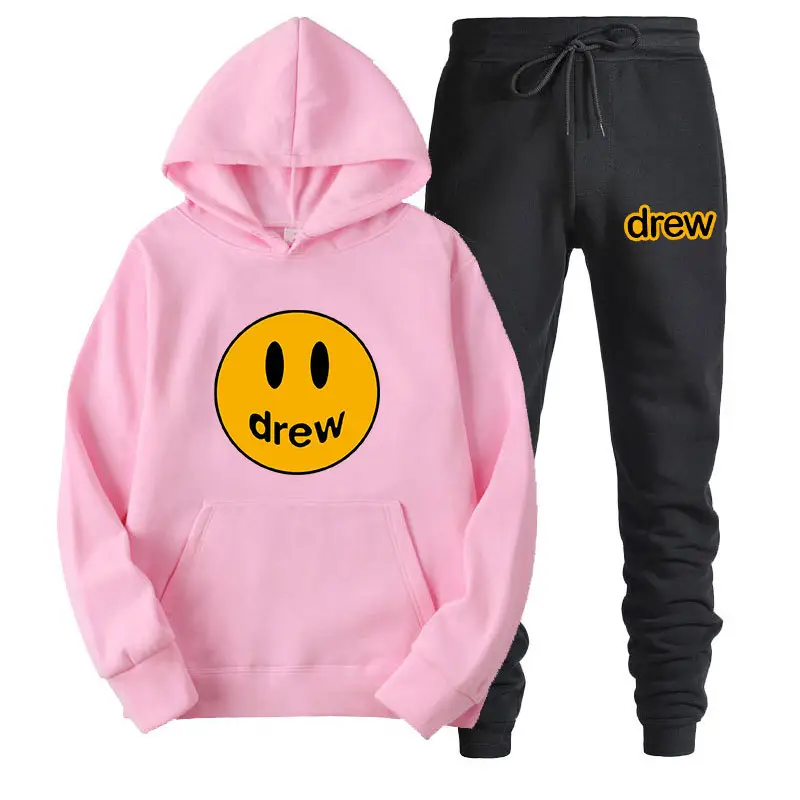 Justin Bieber Smiley Hoodie & Pants Set Purple Grey