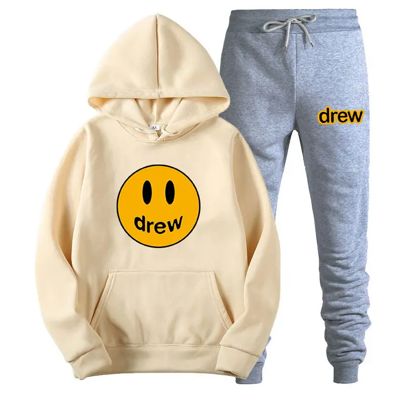 Justin Bieber Smiley Hoodie & Pants Set Purple Grey
