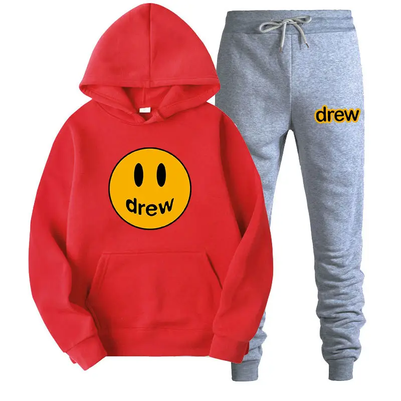 Justin Bieber Smiley Hoodie & Pants Set Purple Grey