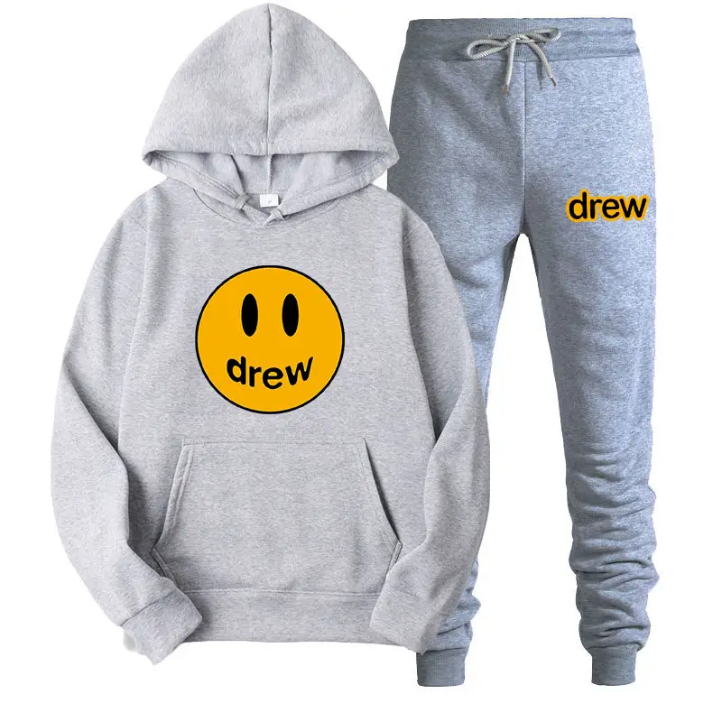 Justin Bieber Smiley Hoodie & Pants Set Purple Grey