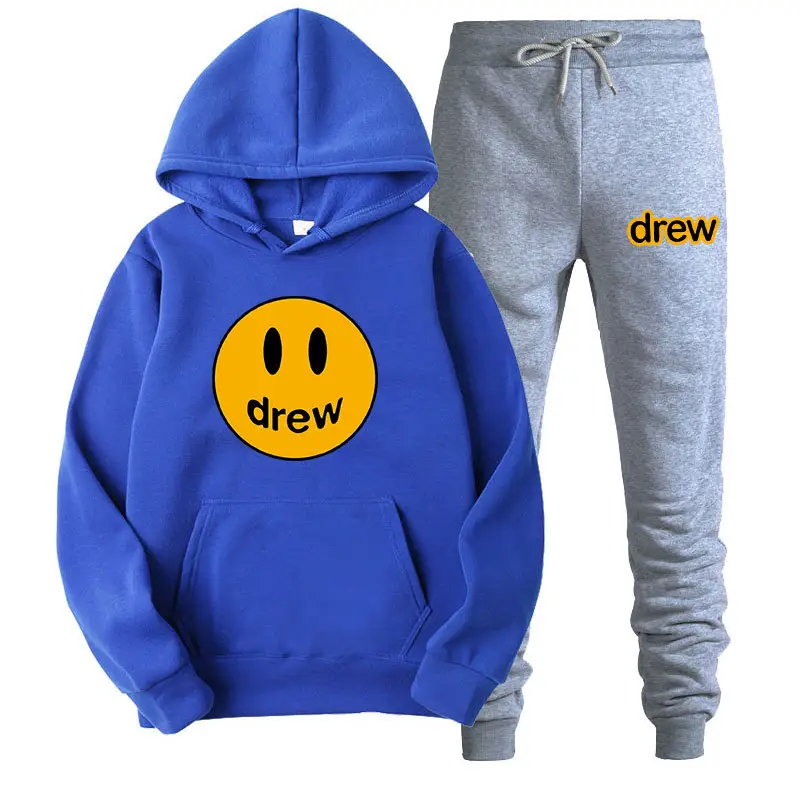 Justin Bieber Smiley Hoodie & Pants Set Purple Grey