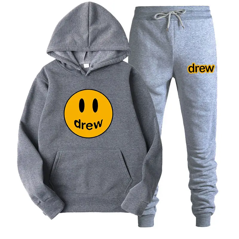 Justin Bieber Smiley Hoodie & Pants Set Purple Grey