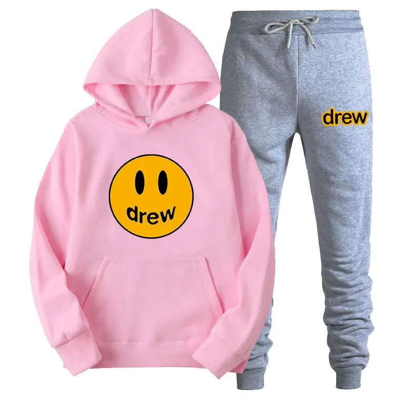 Justin Bieber Smiley Hoodie & Pants Set Purple Grey