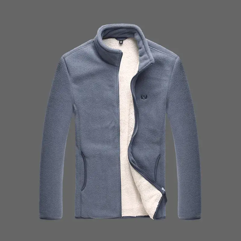 Men's Navy Fleece Zipper Jacket with White Lining - Image 4