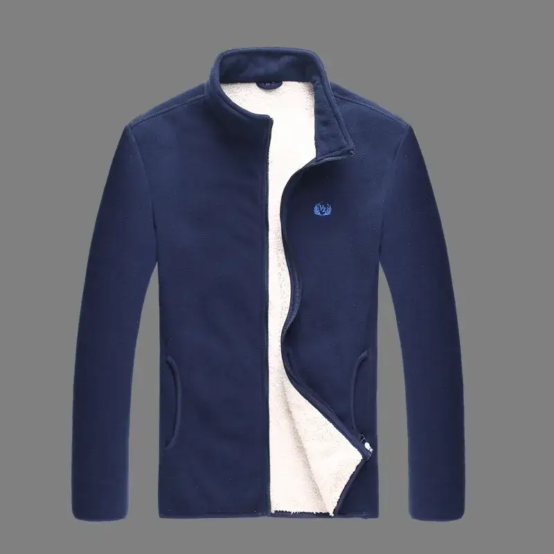 Men's Navy Fleece Zipper Jacket with White Lining - Image 5
