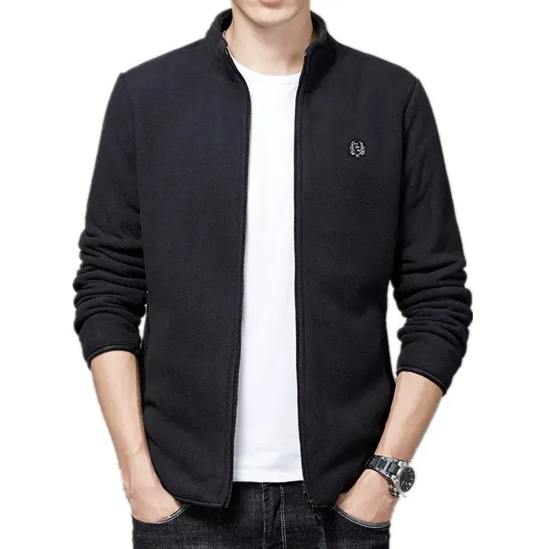 Men's Navy Fleece Zipper Jacket with White Lining - Image 6
