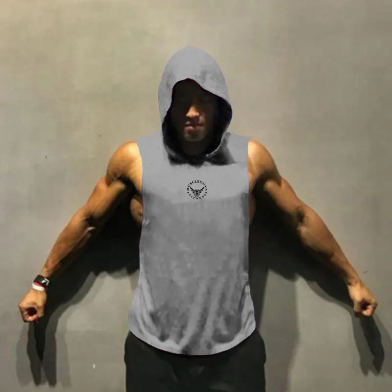 Red Hooded Sleeveless Gym Vest for Men