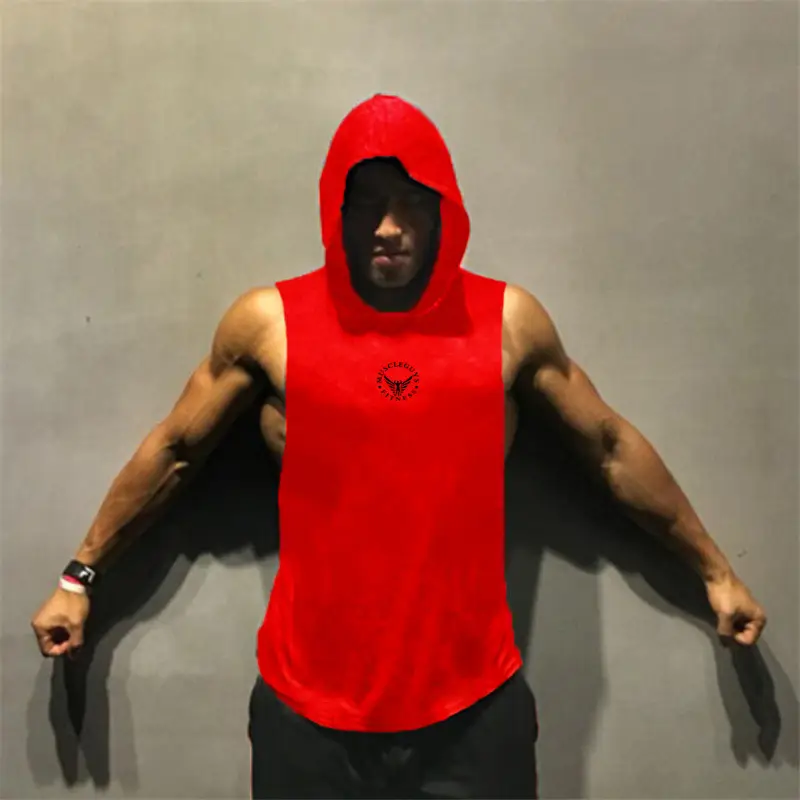 Red Hooded Sleeveless Gym Vest for Men