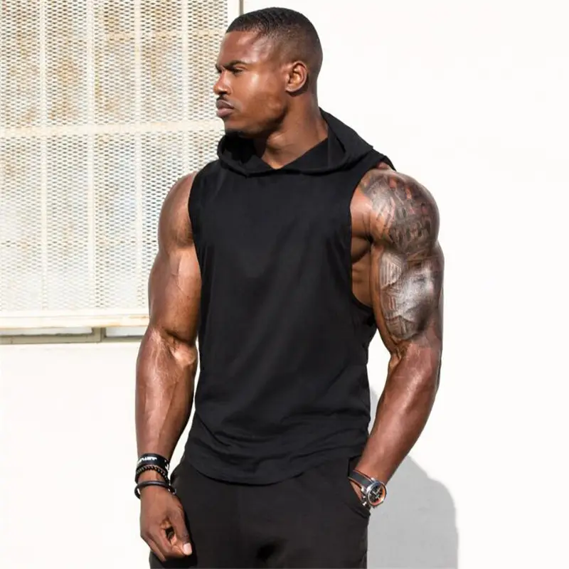 Summer Gym Vest Black Sleeveless Hooded T-Shirt - Image 7