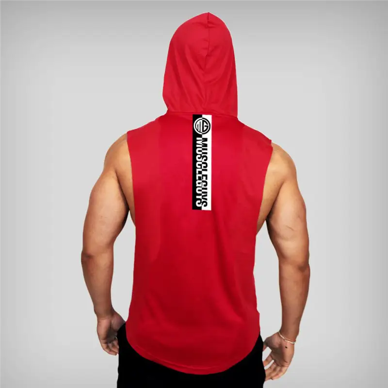 Summer Gym Vest Black Sleeveless Hooded T-Shirt - Image 2