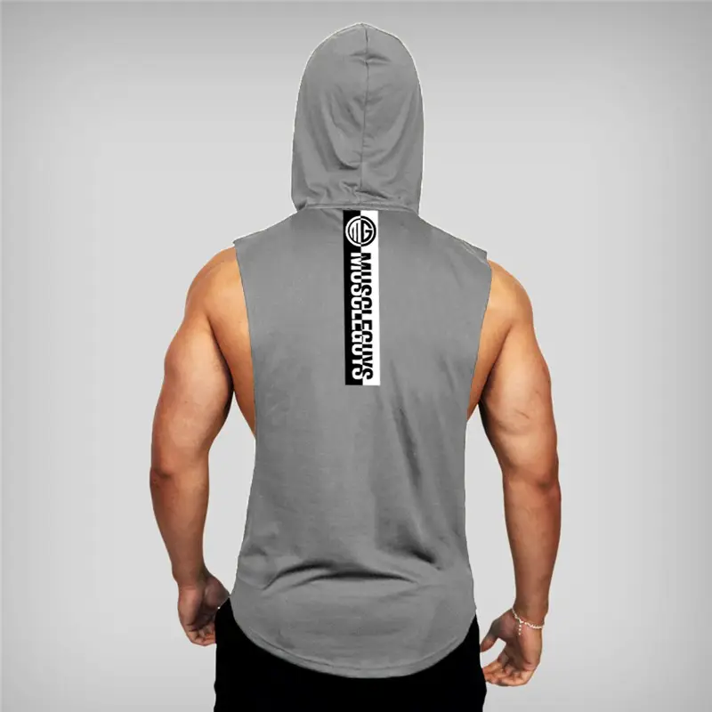 Summer Gym Vest Black Sleeveless Hooded T-Shirt - Image 3