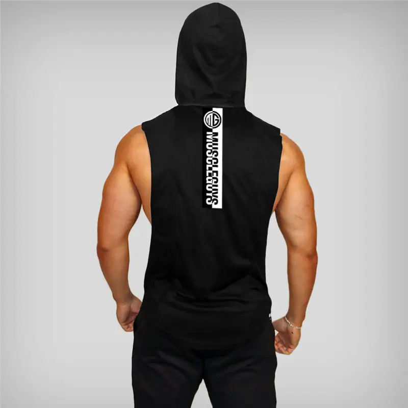 Summer Gym Vest Black Sleeveless Hooded T-Shirt - Image 4