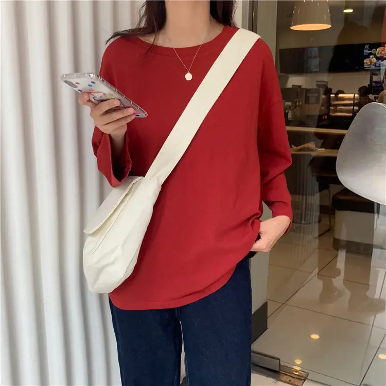 Women Long Sleeve T-Shirts White Round Neck Dropshipping - Image 4