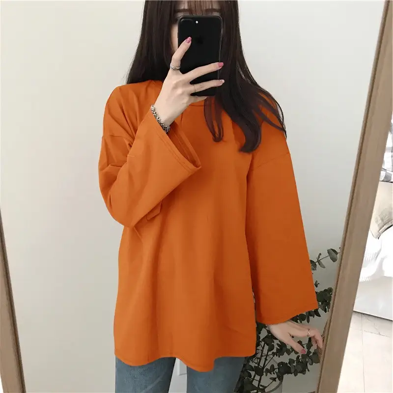 Women Long Sleeve T-Shirts White Round Neck Dropshipping - Image 11