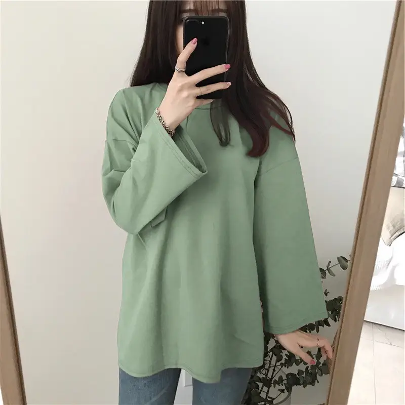 Women Long Sleeve T-Shirts White Round Neck Dropshipping - Image 2