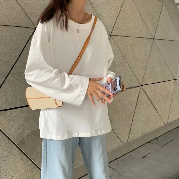 Women Long Sleeve T-Shirts White Round Neck Dropshipping - Image 6