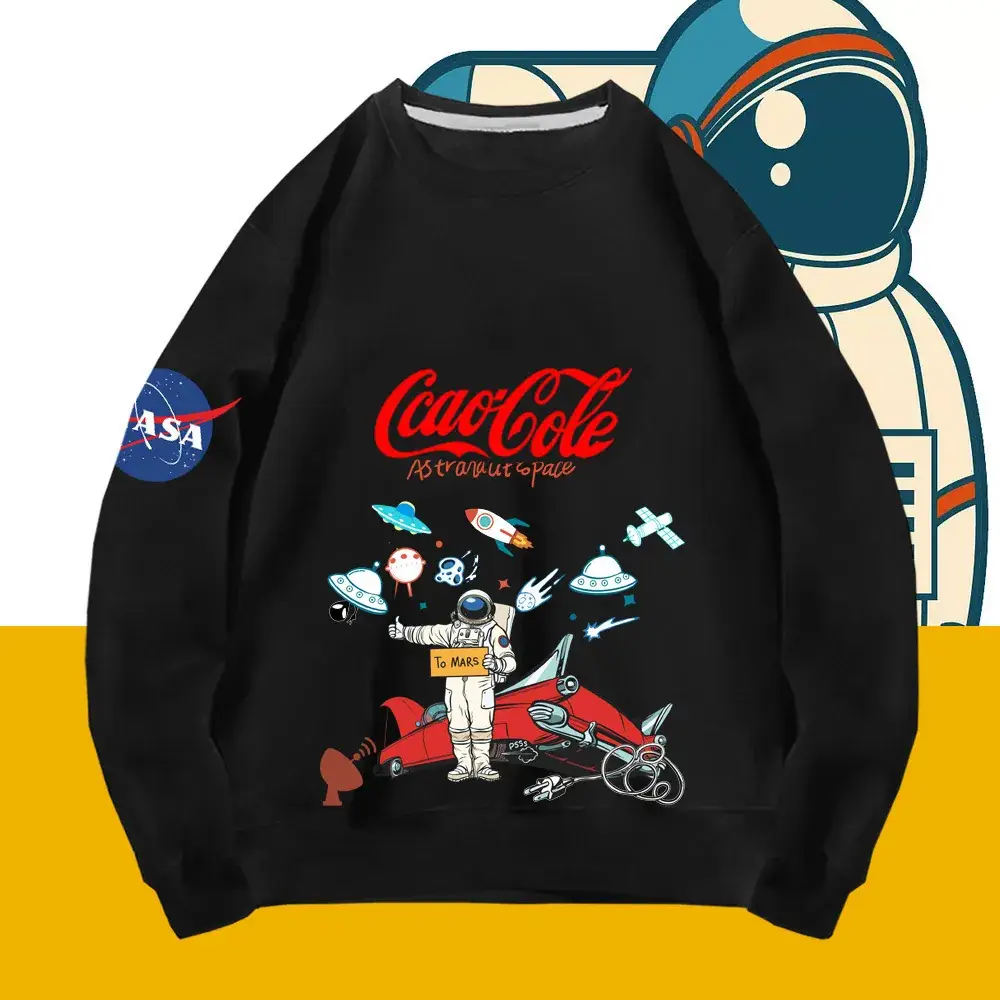 Men's Women's Pink NASA Cartoon Pullover Sweatshirt - Image 11