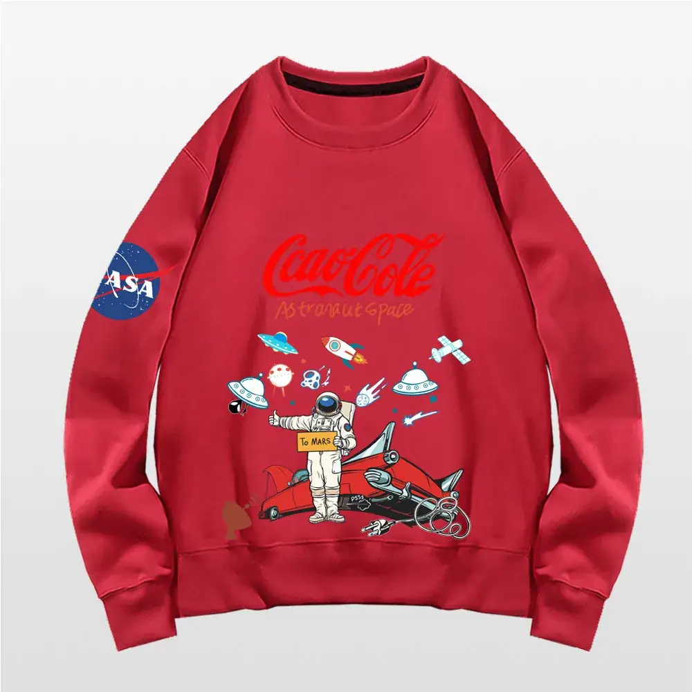 Men's Women's Pink NASA Cartoon Pullover Sweatshirt - Image 13