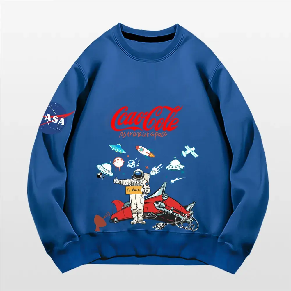 Men's Women's Pink NASA Cartoon Pullover Sweatshirt - Image 14