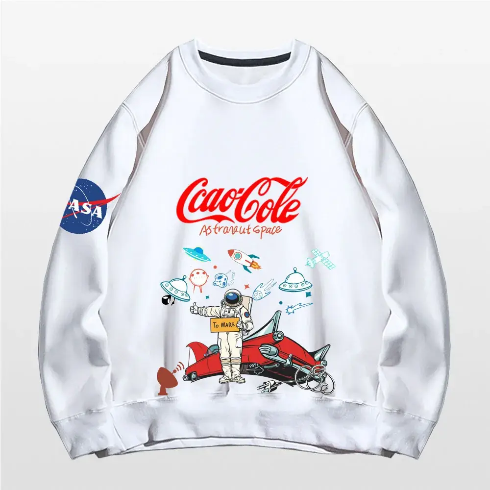 Men's Women's Pink NASA Cartoon Pullover Sweatshirt - Image 2