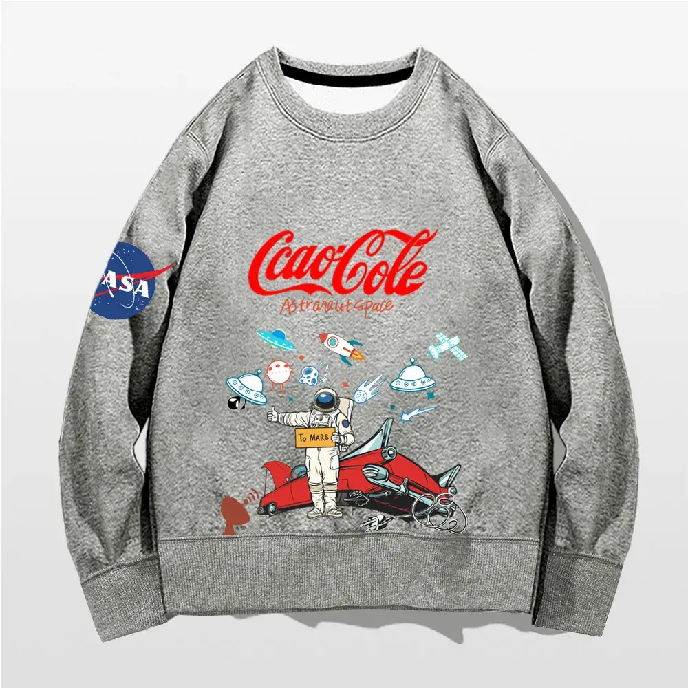 Men's Women's Pink NASA Cartoon Pullover Sweatshirt - Image 6