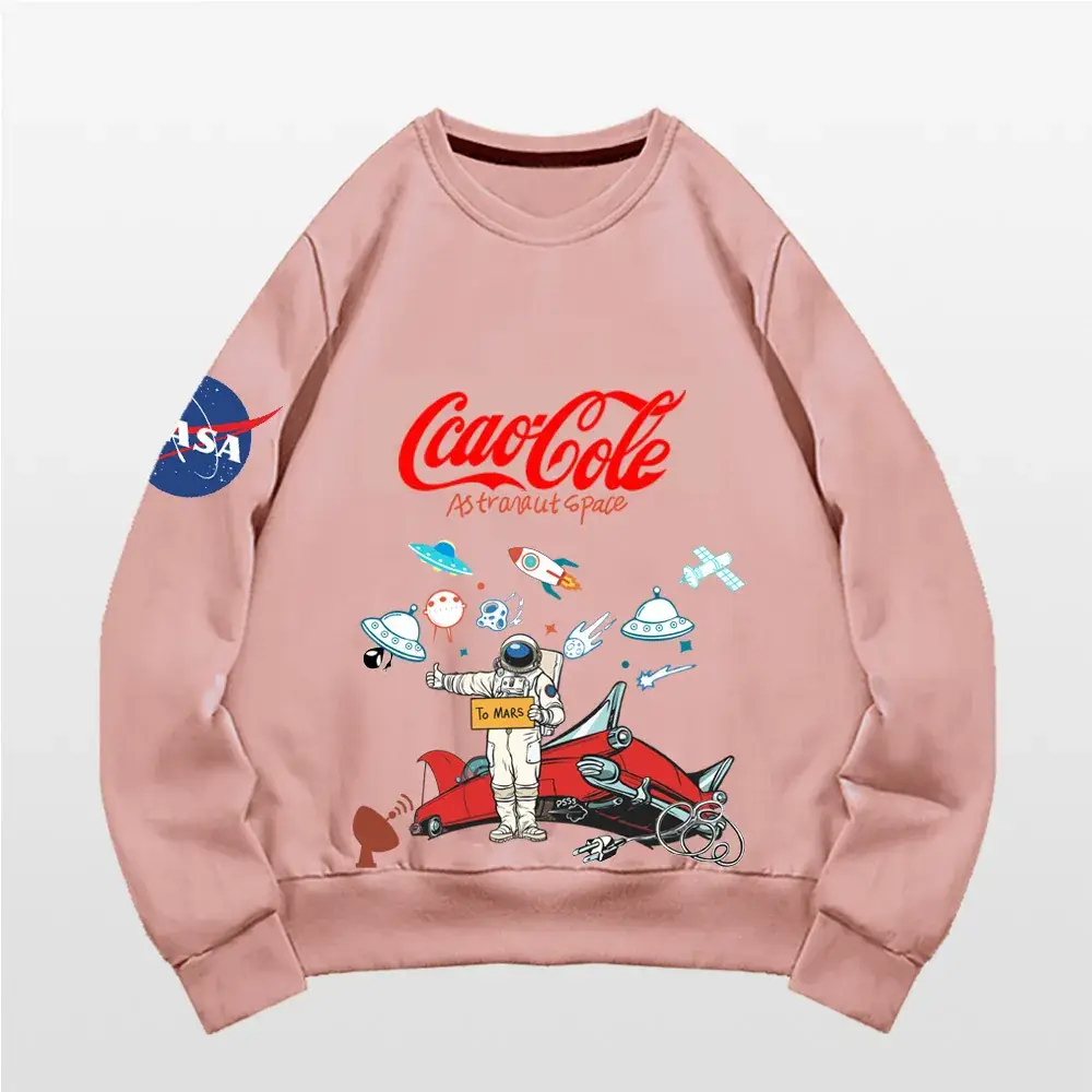 Men's Women's Pink NASA Cartoon Pullover Sweatshirt - Image 7