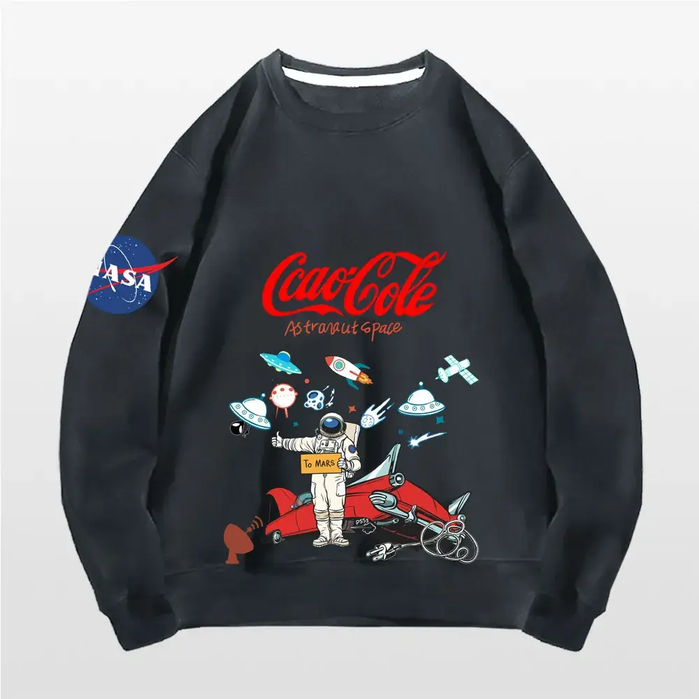 Men's Women's Pink NASA Cartoon Pullover Sweatshirt - Image 9