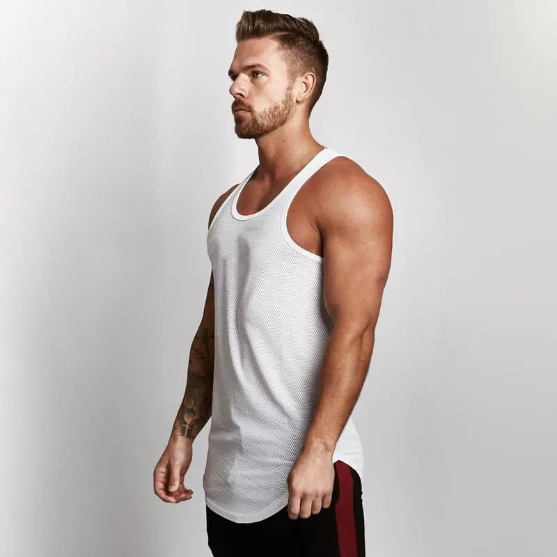 Men's Blue Muscle Vests Summer Solid Mesh Underwear - Image 7