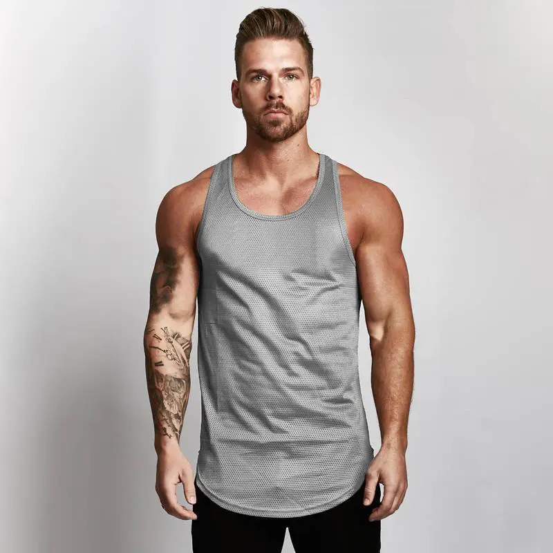 Men's Blue Muscle Vests Summer Solid Mesh Underwear - Image 4