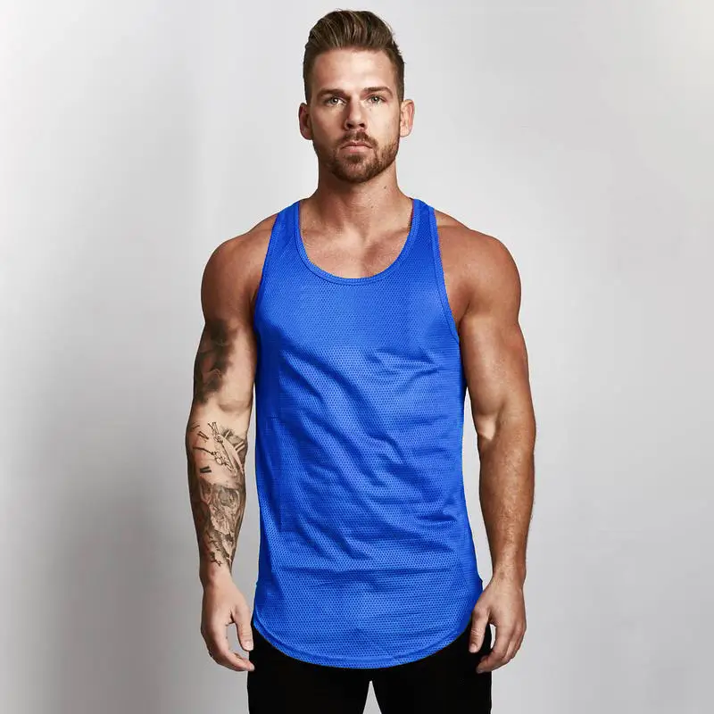 Men's Blue Muscle Vests Summer Solid Mesh Underwear - Image 6